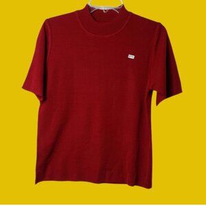 Ribbed Knit Mock neck Short Sleeve Top Red size Medium